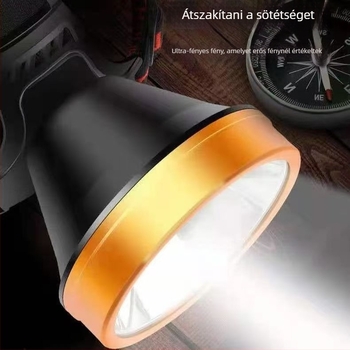 Fejlámpa éjszakai horgászathoz, újratölthető LED P90, 12V egyenáram, 50W, 1200mAh, hatótáv >500 m, vízálló