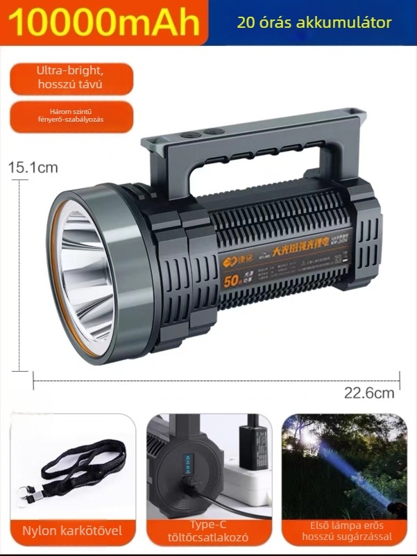Kang Ming KM2698 KM2697 KM2706 újratölthető LED reflektor, 50W, 10000mAh, hatótáv akár 500 m, kézi használatra, outdoor