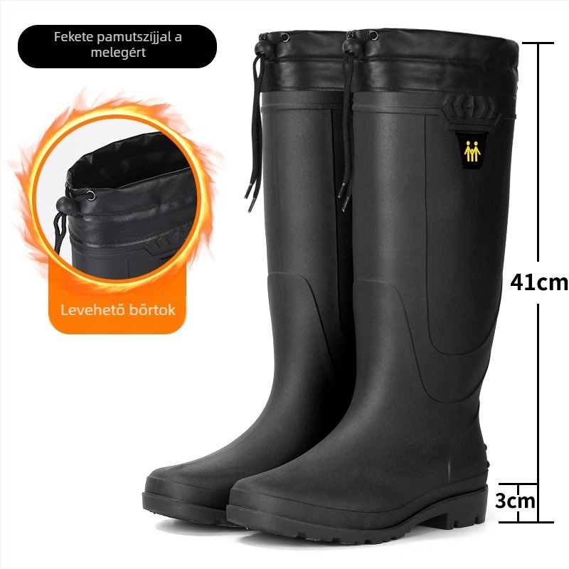 Férfi PVC esőcsizma, magas cső, EVA talpbetét, hálós belső bélés, egy darabból öntött talp