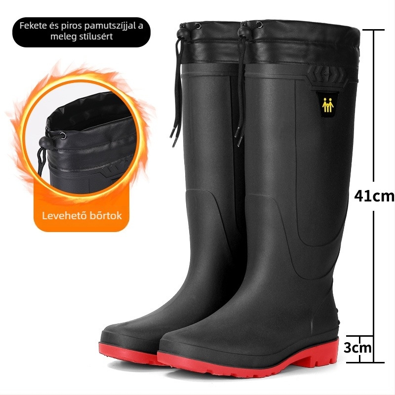 Férfi PVC esőcsizma, magas cső, EVA talpbetét, hálós belső bélés, egy darabból öntött talp