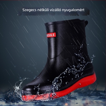 Férfiak számára középmagas esőcsizma, vízálló, csúszásmentes talp, műanyag felsőrész és talp, alacsony sarok