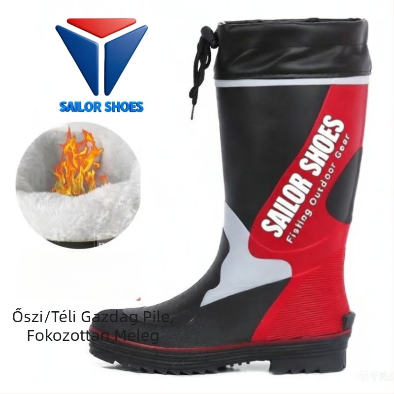 Kültéri vízálló gumicsizma, magas szárú, légáteresztő, meleg bélés, csúszásmentes talp