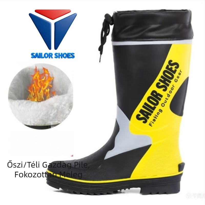 Kültéri vízálló gumicsizma, magas szárú, légáteresztő, meleg bélés, csúszásmentes talp