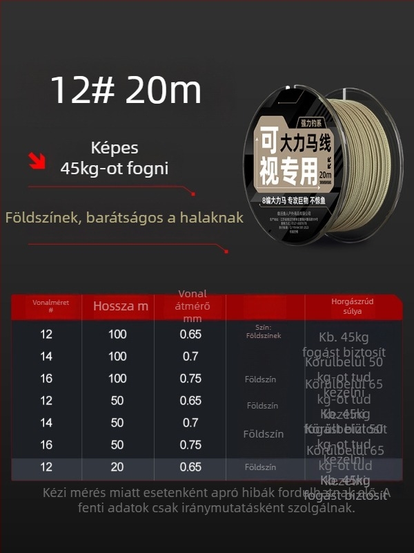 Welcome földszínű PE szövött horgászzsinór, 45 lb, láthatatlan a víz alatt, fő zsinór és előke