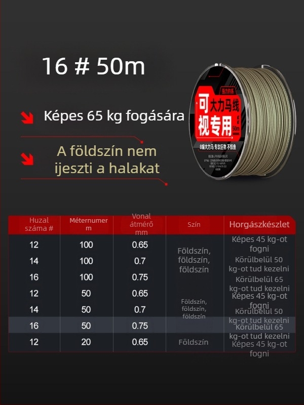 Welcome földszínű PE szövött horgászzsinór, 45 lb, láthatatlan a víz alatt, fő zsinór és előke
