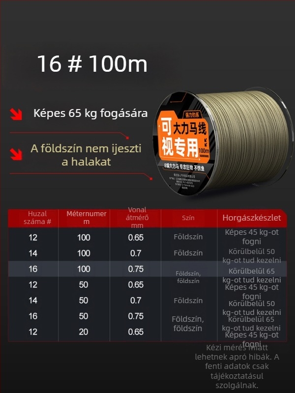 Welcome földszínű PE szövött horgászzsinór, 45 lb, láthatatlan a víz alatt, fő zsinór és előke