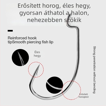 Széles hasú Crank horog basszhoz — bodrozott horog, 1 db, folyók, tavak, tengerpart, hajó és sziklaszirt