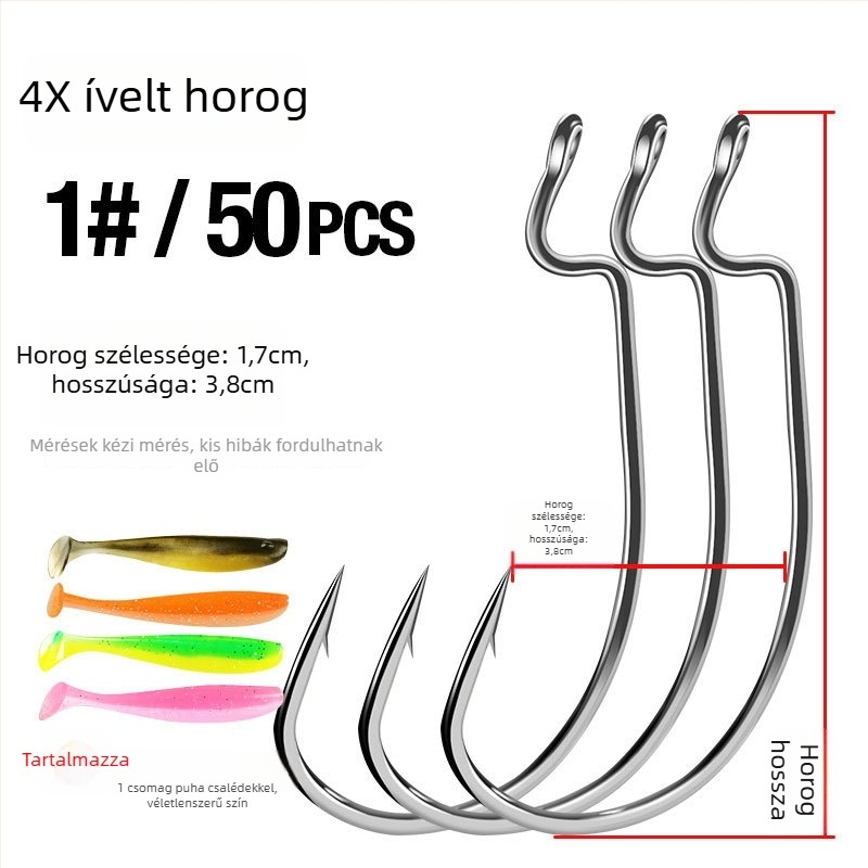 Széles hasú Crank horog basszhoz — bodrozott horog, 1 db, folyók, tavak, tengerpart, hajó és sziklaszirt