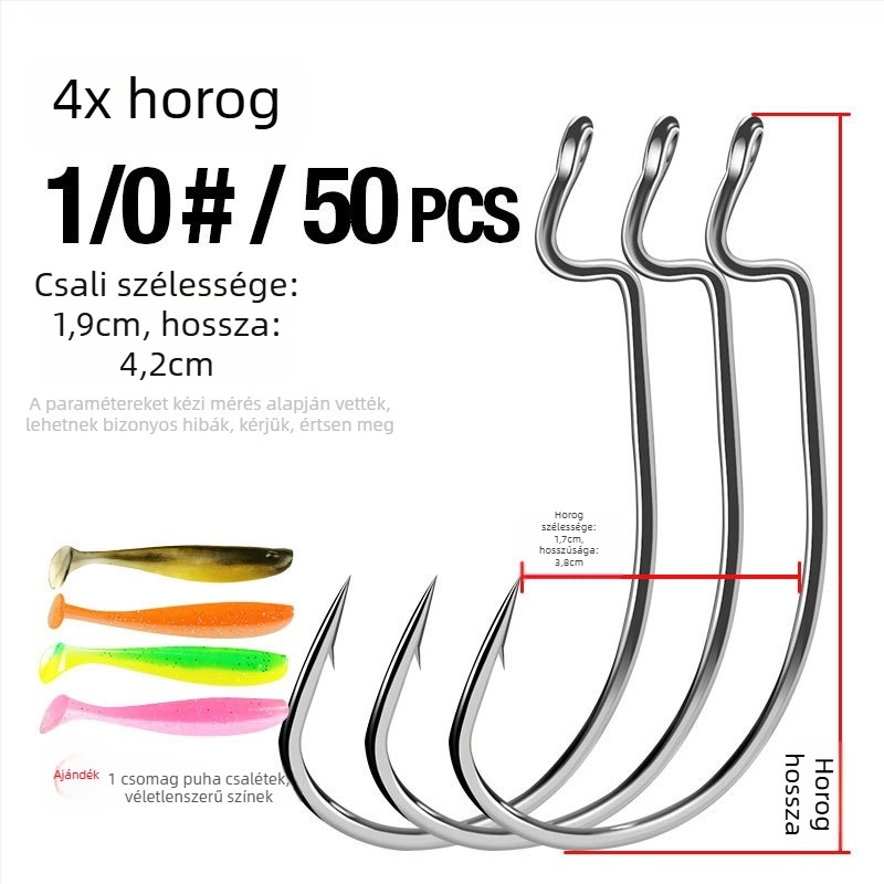 Széles hasú Crank horog basszhoz — bodrozott horog, 1 db, folyók, tavak, tengerpart, hajó és sziklaszirt