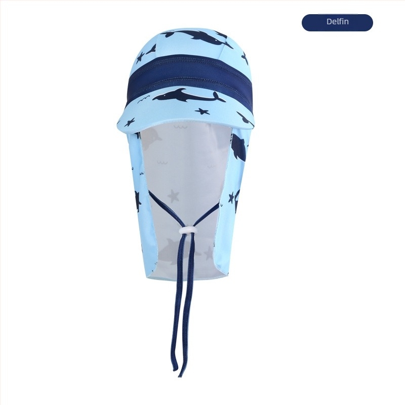 Gyerekeknek készült napvédő kalap széles karimával — poliészter, kartunás mintázat, UV védelem, szélálló, homokálló