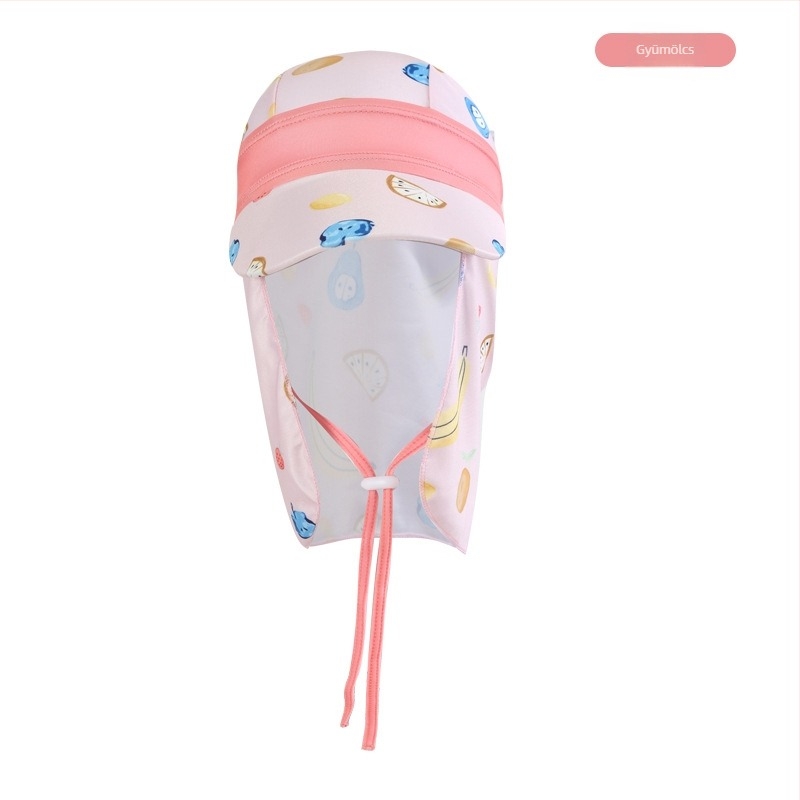 Gyerekeknek készült napvédő kalap széles karimával — poliészter, kartunás mintázat, UV védelem, szélálló, homokálló