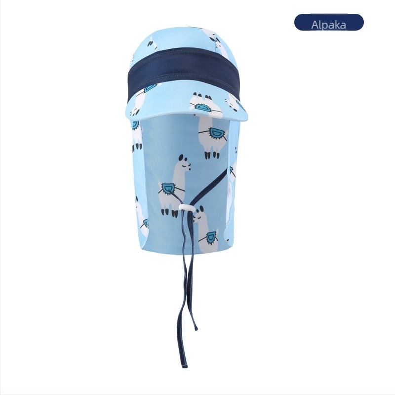 Gyerekeknek készült napvédő kalap széles karimával — poliészter, kartunás mintázat, UV védelem, szélálló, homokálló