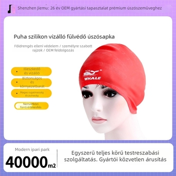 Felnőtt szilikon úszósapka vízálló fülvédővel, nagy rugalmasságú, kényelmes edzéshez