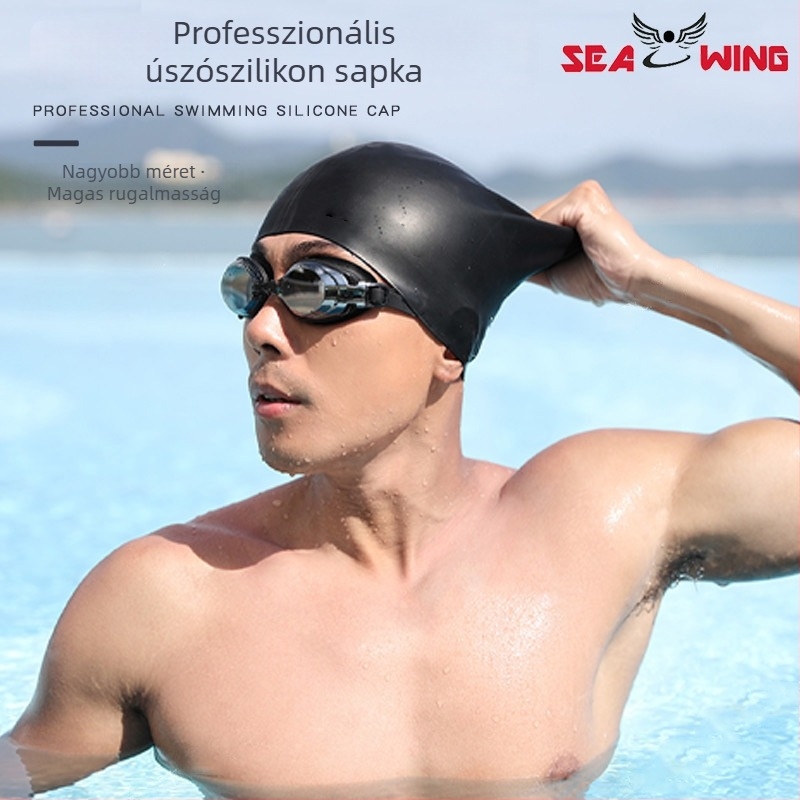 SEAWING szilikon úszó sapka fülvédővel felnőtteknek – vízálló, szett: úszószemüveg