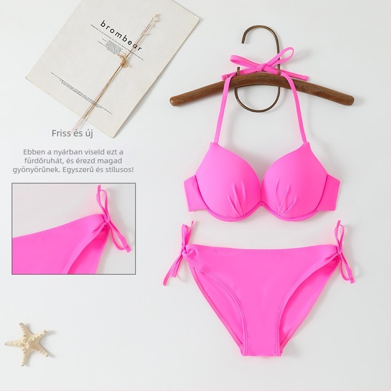 Koreai stílusú acél-támasztású háromrészes bikini, hátrész nélküli, ujjatlan, nőknek, poliészter/nylon 80% anyag, 180 g