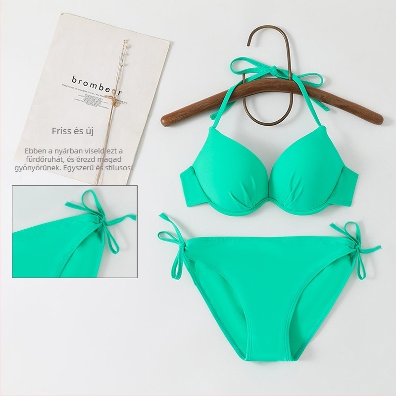 Koreai stílusú acél-támasztású háromrészes bikini, hátrész nélküli, ujjatlan, nőknek, poliészter/nylon 80% anyag, 180 g