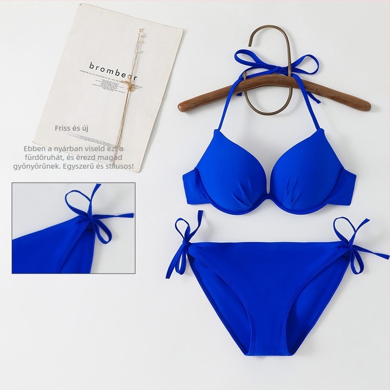 Koreai stílusú acél-támasztású háromrészes bikini, hátrész nélküli, ujjatlan, nőknek, poliészter/nylon 80% anyag, 180 g