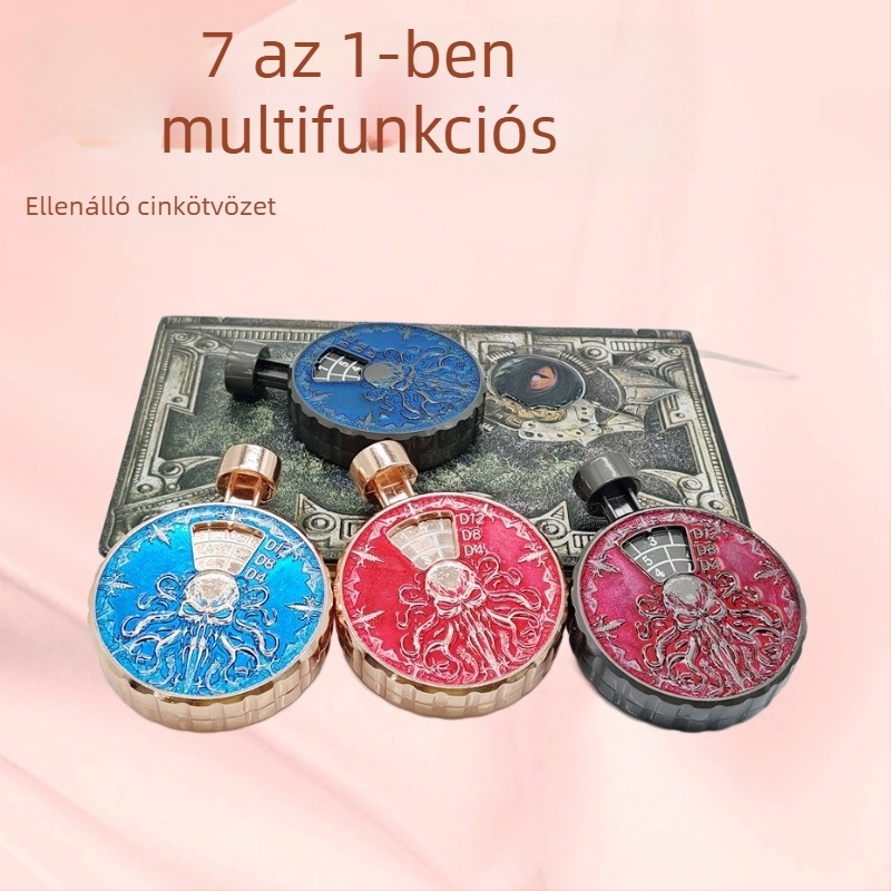 Fém kockakészlet, 7-in-1 nyomás- és forgatású mechanizmussal, poliéderes kockák Dungeons & Dragons és asztali szerepjátékokhoz