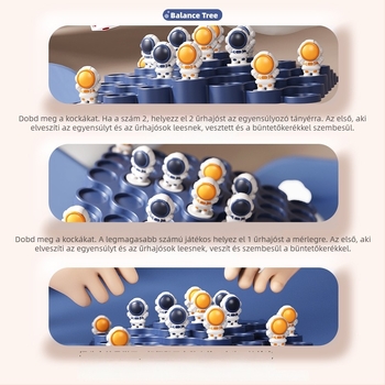 Űrhajós témájú asztali egyensúlyozó építőjáték — műanyag, 4–14 éveseknek; elősegíti a kognitív fejlődést, a kéz-szem koordinációt és a szülő-gyermek interakciót.