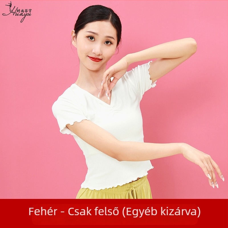 Női rövid ujjú tánctop, V-nyakú, modal anyagból, karcsú szabás, klasszikus és modern tánchoz