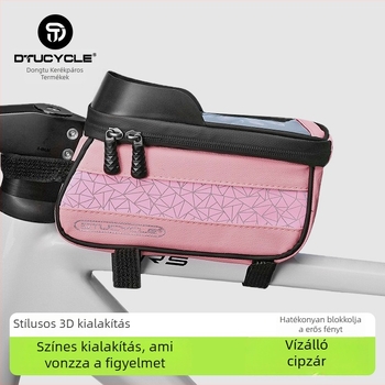 Kerékpár felsőcsőre szerelt táska - vízálló érintőképernyős telefon, geometriai színkombináció, 30L kapacitás, DT1102, poliészter