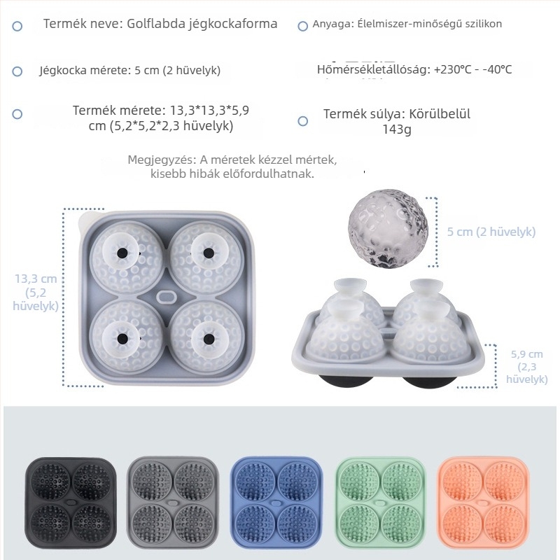 Szilikon jégkocka forma, 4 rekesz golflabda alakú, whiskyhez
