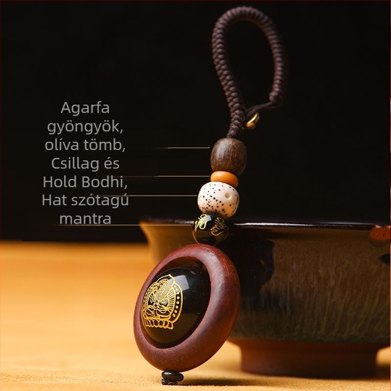 Természetes obszidián Buddha kulcstartó medál, zodiákus jel, etnikus stílus