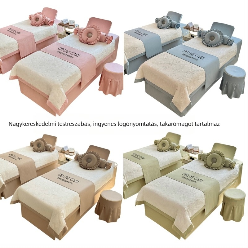 Egyszínű négyrészes ágyfedő garnitúra kozmetikai szalonhoz fejnyílással – spa és masszázs