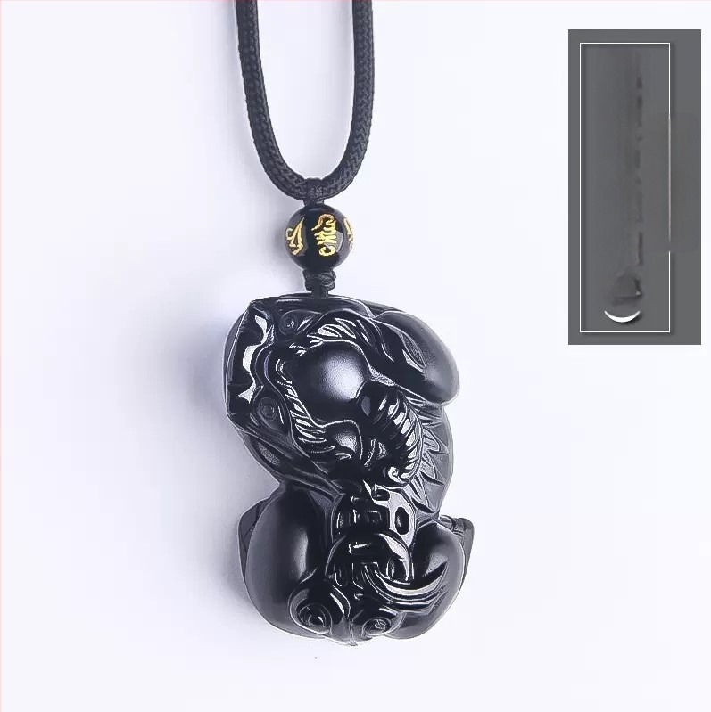 Obszidián nyaklánc medállal, állat- és zodiákus dizájn, Seiko felület, új kínai stílus