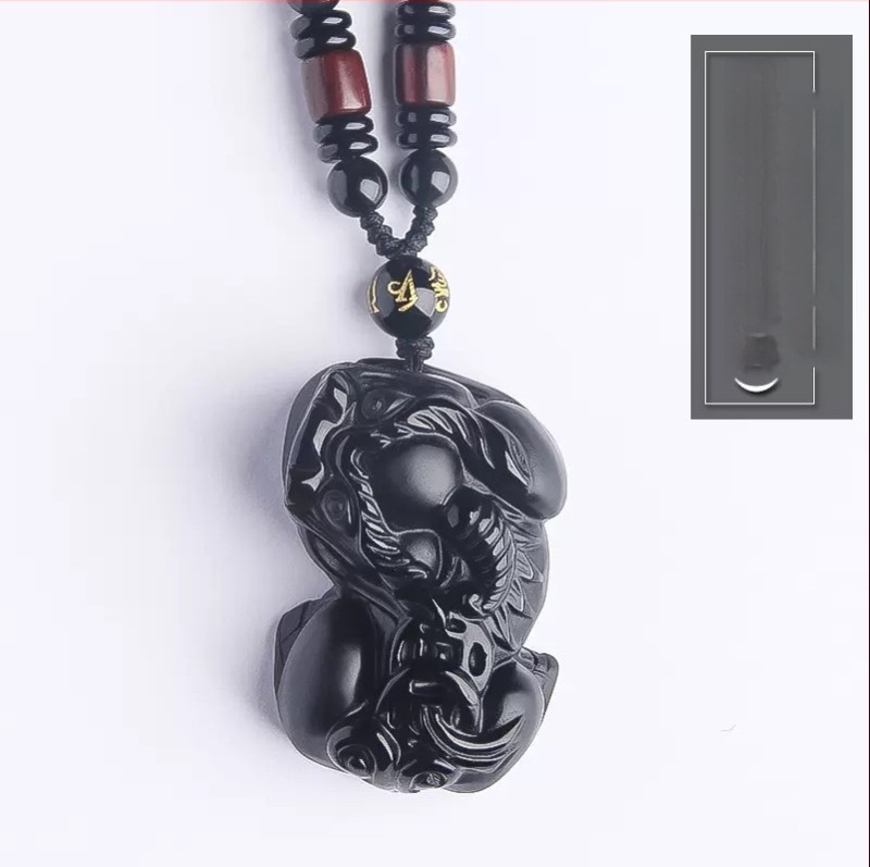 Obszidián nyaklánc medállal, állat- és zodiákus dizájn, Seiko felület, új kínai stílus