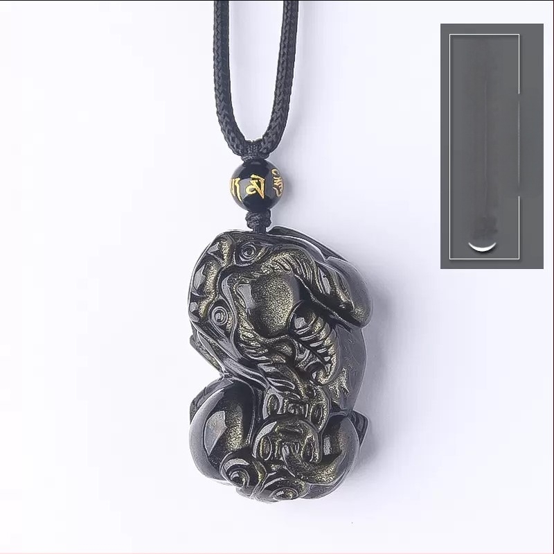 Obszidián nyaklánc medállal, állat- és zodiákus dizájn, Seiko felület, új kínai stílus