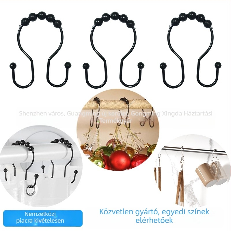 Rozsdamentes acél zuhanyfüggöny kampó, dupla kampó, modern és minimalist dizájn