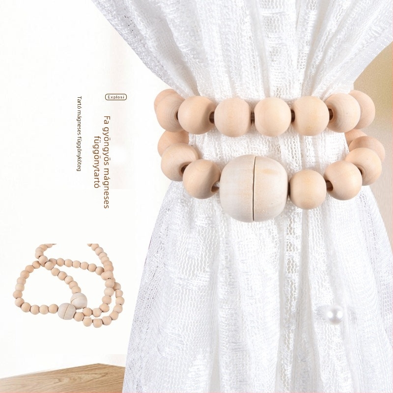 Függönyszalag mágneszárakkal és fa gyöngyökkel, bohém húzózsinór, testreszabható | Anyag: fa; Zárás: mágneszár; Stílus: modern minimalizmus; Testreszabható: Igen