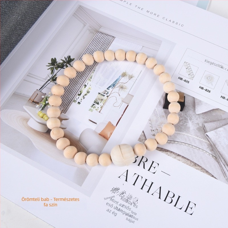 Függönyszalag mágneszárakkal és fa gyöngyökkel, bohém húzózsinór, testreszabható | Anyag: fa; Zárás: mágneszár; Stílus: modern minimalizmus; Testreszabható: Igen