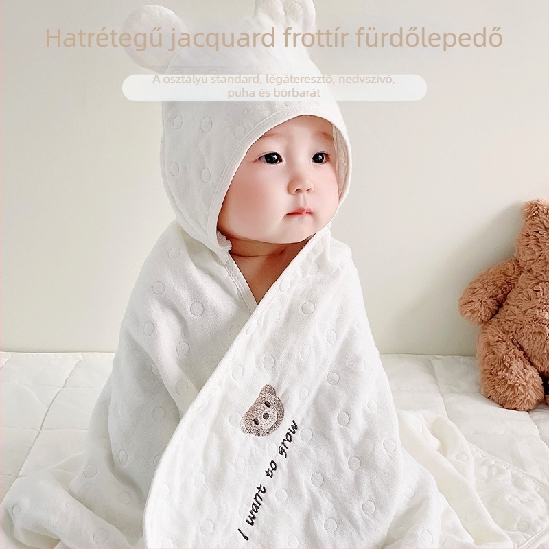 Újszülött fürdető törölköző, 100% pamut, jacquard, 300–400 g