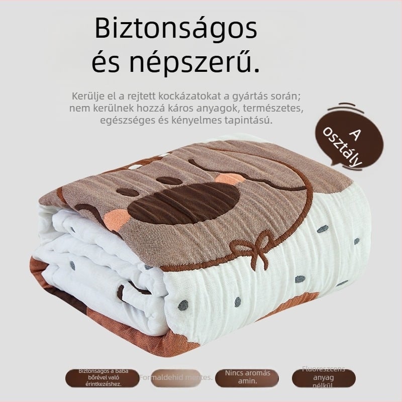 Baba törölköző takaró - tíz rétegű pamut géz, kevesebb mint 300 g, egész éves használatra, rajzfilm mintával