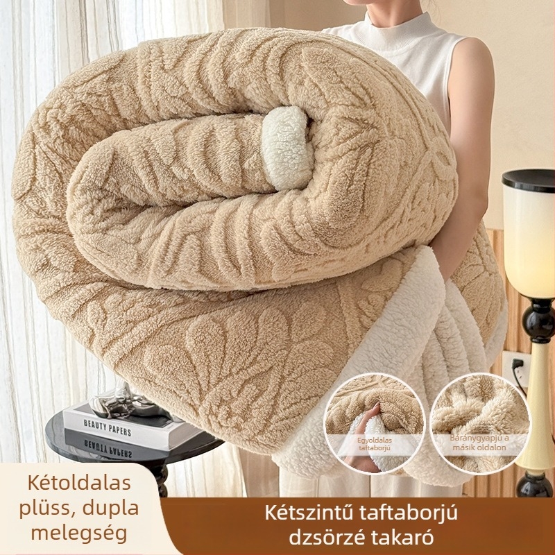 Kétszintű, ultra puha báránygyapjú pléd, európai stílusú faragott velúr flanel, irodai pihenőtakaró