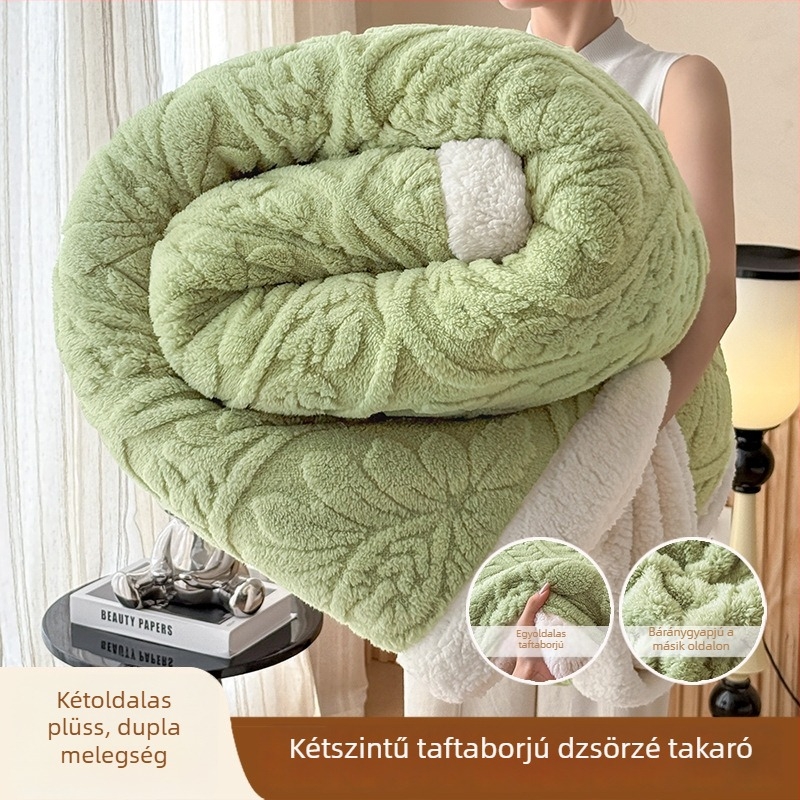 Kétszintű, ultra puha báránygyapjú pléd, európai stílusú faragott velúr flanel, irodai pihenőtakaró