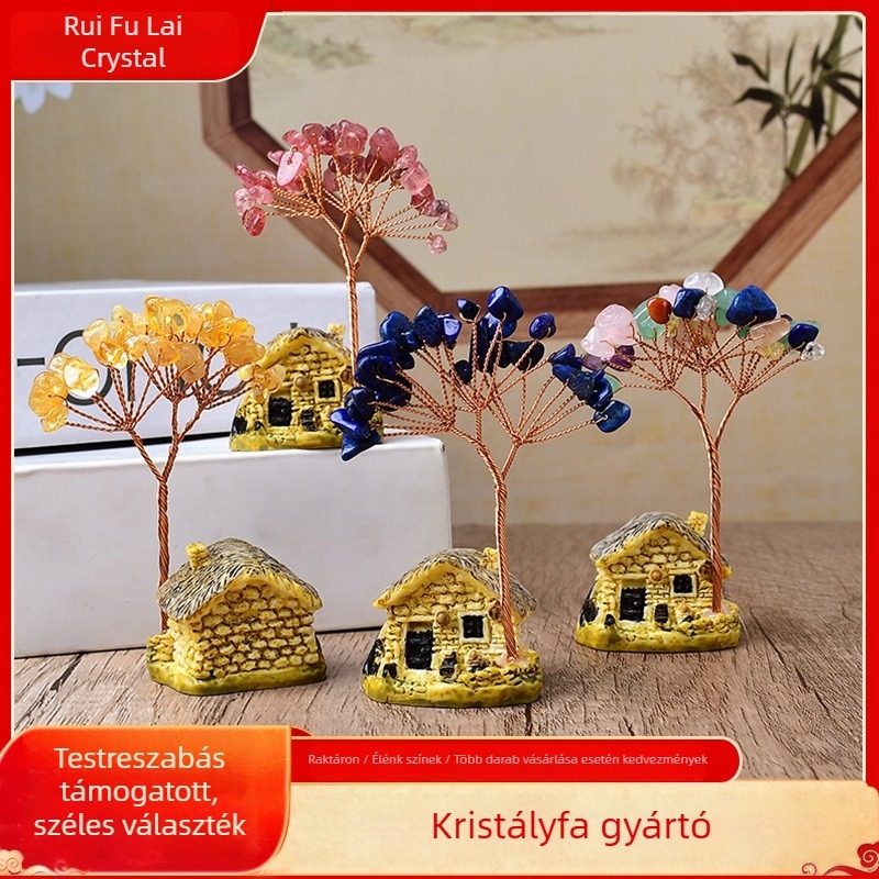 Természetes kristály kavicsból készült Szerencsefa – DIY kézműves irodai dekoráció, Feng Shui