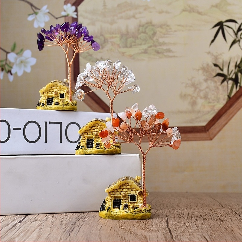 Természetes kristály kavicsból készült Szerencsefa – DIY kézműves irodai dekoráció, Feng Shui