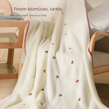 Hímzett korall velúr pléd, rajzfilm minta, 100% poliészter, 0,75 kg, vastag fleece, tavasz és ősz