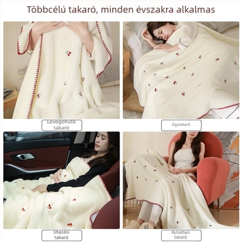 Hímzett korall velúr pléd, rajzfilm minta, 100% poliészter, 0,75 kg, vastag fleece, tavasz és ősz