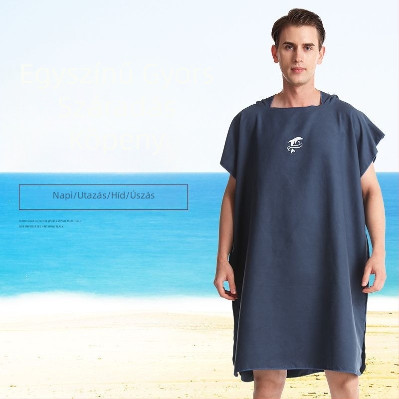 Kapucnis mikroszálas fürdőköntös törölköző poncsó, nedvszívó és gyorsan száradó, 90% poliészter, 10% nylon, 150D, testreszabható, súly 0,4 kg
