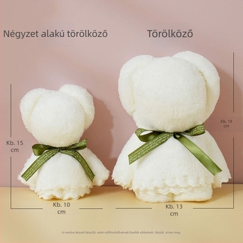Maci alakú törölköző korallbársonyból – esküvői ajándék