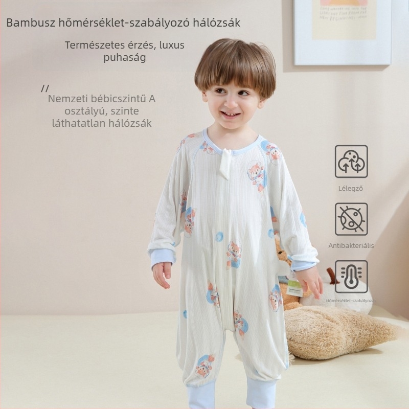 Gyerekeknek szánt hálózsák bambuszrost anyagból, állandó hőmérséklet, nedvességelvezető, rajzolt mintával, ujjas kivitel