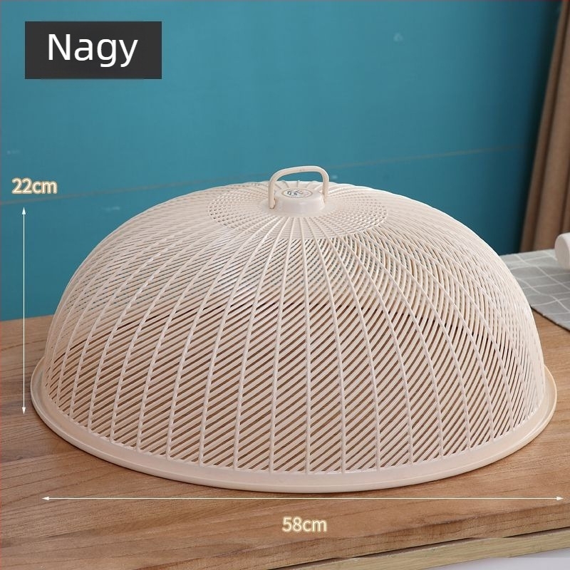 Kerek műanyag zöldségfedő – polipropilén, legyek elleni és pormentes, étkezőasztalhoz és a konyhához