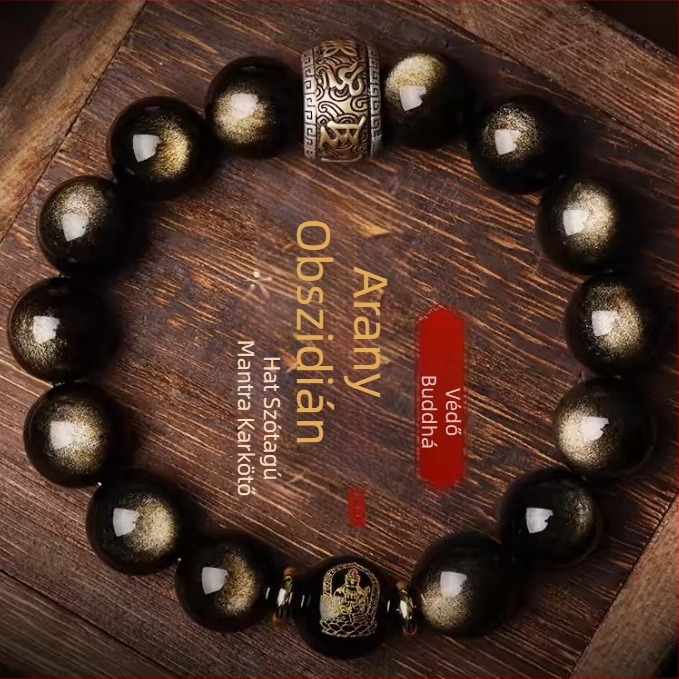 Xinghong természetes obsidián karkötő – uniszex, polírozott ékszer
