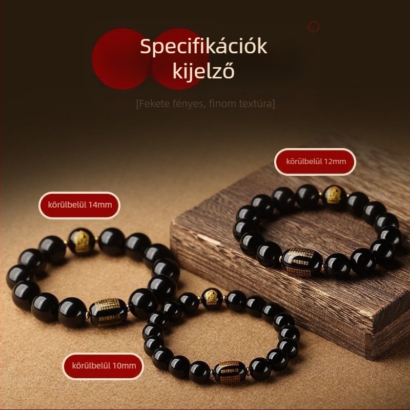 Obszidián karkötő, polírozott felület, páros stílus, motívumok állat- és horoszkóp, uniszex