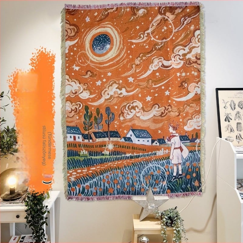 Személyre szabott karácsonyi parti hátteret – boho stílusú szobadekoráció gobelin tapéta