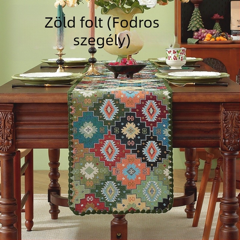 Mediterrán stílusú asztali zászló és szekrényfedél készlet a nappaliba – poliészter, pamut-szövet imitáció